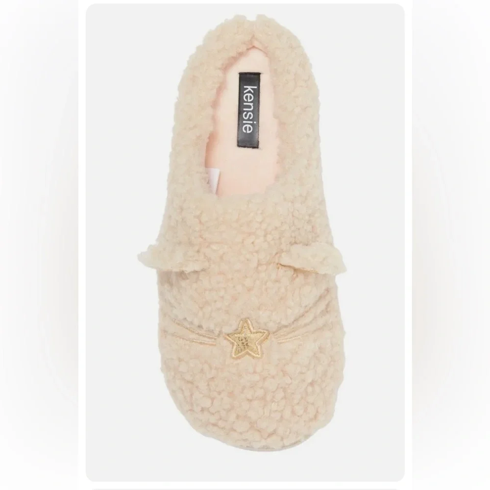 Women's Kensie Faux Shearling Cat Slipper Ivory--Gold  Size: 10-11 New